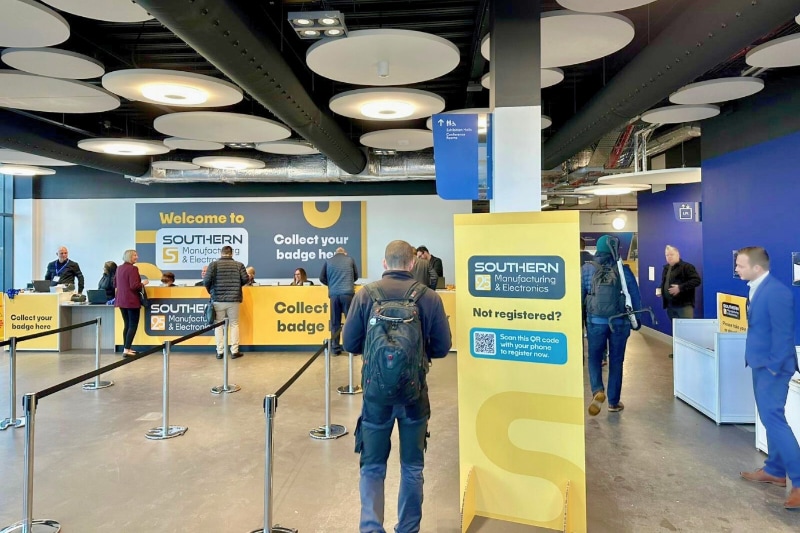 Visitors checking in at Farnborough International Exhibition & Conference Centre, 4th – 6th February