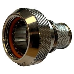 Front view of EMCA Straight Screened Adaptor in Electroless Nickel finish (Part Number: A37-796-7509)