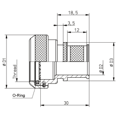 Dimensions of EMCA Straight (RFI/EMI) Screened Adaptor in Electroless Nickel finish (Part Number: A37-796-7510)