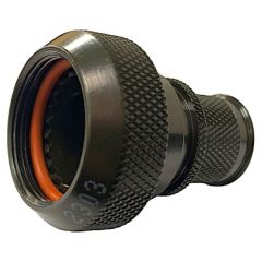 Front view of EMCA Straight (RFI/EMI) Screened Adaptor in Olive Drab Zinc Cobalt finish (Part Number: A37-796-2404)