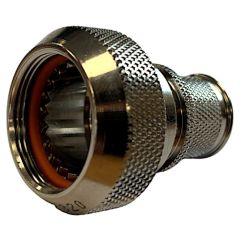 Front view of EMCA Straight (RFI/EMI) Screened Adaptor in Electroless Nickel finish (Part Number: A37-796-5513)