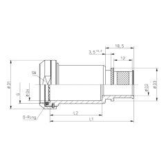 Dimensions of EMCA Straight RFI/EMI Extended Backshell in Stainless Steel Passivated finish (Part Number: A37-035-3108LKN)