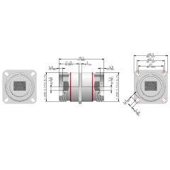 Dimensions of EMCA Connector Solutions RJ45 CAT5e Bulkhead Feedthrough Square Flange Receptacle in Stainless Steel finish (Part Number: X1-9850-19-1 N 0)