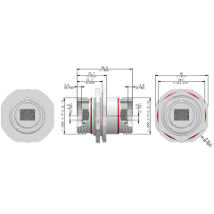 Dimensions of EMCA Connector Solutions RJ45 CAT5e Bulkhead Feedthrough Jam Nut Receptacle in Stainless Steel finish (Part Number: X1-9851-19-1 N 0)