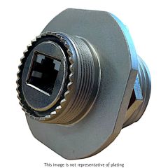 Front View of EMCA Connector Solutions RJ45 CAT6A Feedthrough Jam Nut Receptacle in Electroless Nickel finish