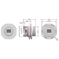 Dimensions of EMCA Connector Solutions RJ45 CAT6A Feedthrough Jam Nut Receptacle in Stainless Steel finish (Part Number: X1-9889-19-1 N 0)