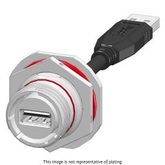 Front view of EMCA Connector Solutions X2-9857 USB-A Jam Nut Receptacle with Cordset