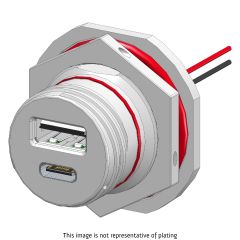 Front view of EMCA Connector Solutions X2-9859 Dual USB-A/C Jam Nut Receptacle for Power Supply
