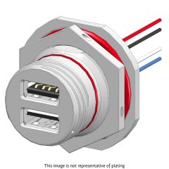 Front view of EMCA Connector Solutions X2-9861 Dual USB-A Jam Nut Receptacle for Power Supply