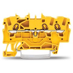 Front view of WAGO TOPJOB®S 2001 Series Rail Mounted 3 Conductor Through Terminal Block, Yellow (Part Number: 2001-1306)