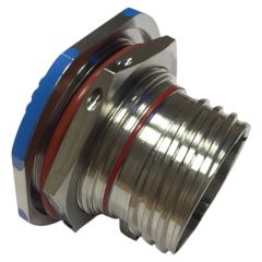 Side view of Amphenol D38999 Series III Jam Nut Receptacle in Stainless Steel finish (Part Number: D38999/24KB35PN)