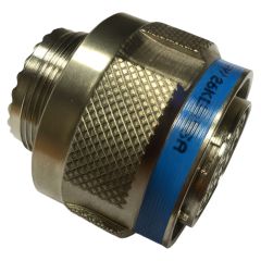 Side view of Souriau Sunbank by Eaton D38999 Series III Free Cable Plug in Stainless Steel finish (Part Number: D38999/26KD97PA)