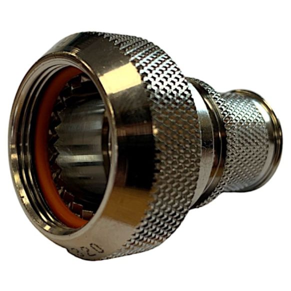 Front view of EMCA Straight Screened Adaptor in Electroless Nickel finish (Part Number: A37-796-6505)