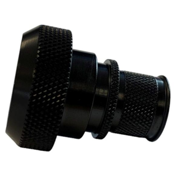 Side view of EMCA Straight Screened Adaptor in Black Zinc Nickel finish (Part Number: A37-526-1205KN)