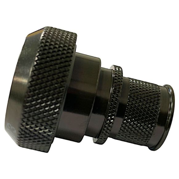 Side view of EMCA Straight Screened Adaptor in Olive Drab Zinc Cobalt finish (Part Number: A37-526-8405KN)