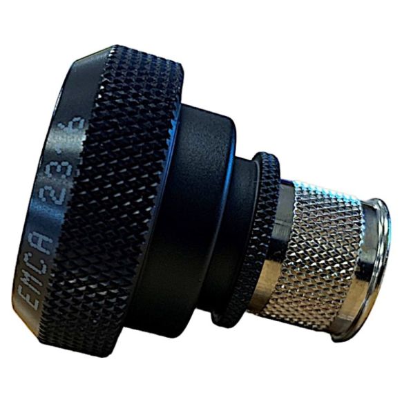 Side view of EMCA Straight Screened Adaptor in Black Hybrid finish (Part Number: A37-526-4J10KN)