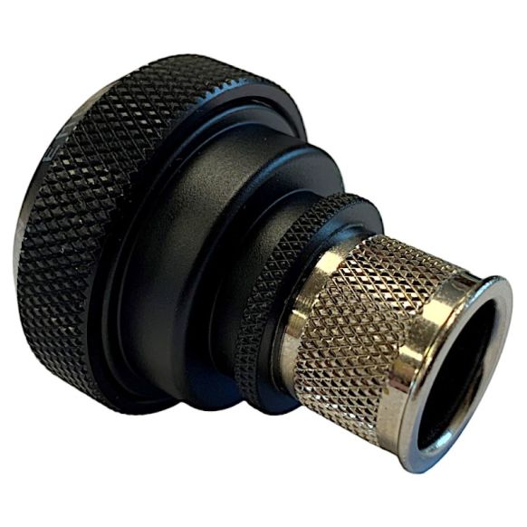 Rear view of EMCA Straight Screened Adaptor in Black Hybrid finish (Part Number: A37-526-9J14KN)