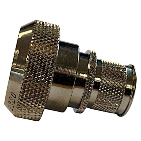 Side view of EMCA Straight (RFI/EMI) Screened Adaptor in Electroless Nickel finish (Part Number: A37-796-3510)