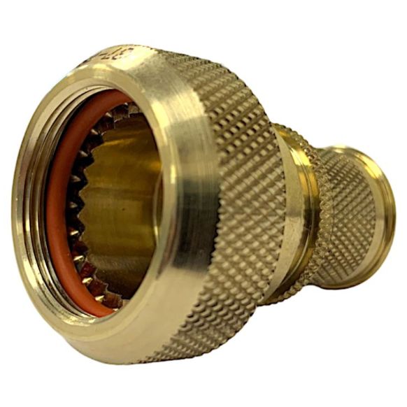 Front view of EMCA Straight (RFI/EMI) Screened Adaptor in Aluminium Bronze Passivated  finish (Part Number: A37-796-8918)