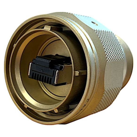 Front view of EMCA Connector Solutions RJ45 CAT6A Plug Connector in Marine Bronze finish (Part Number: X1-9878-19-9 N)