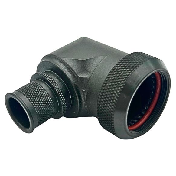 Front view of EMCA Electro-Mechanic A37-795 90 Degree (RFI/EMI) Screened Adaptor in Olive Drab Cadmium finish
