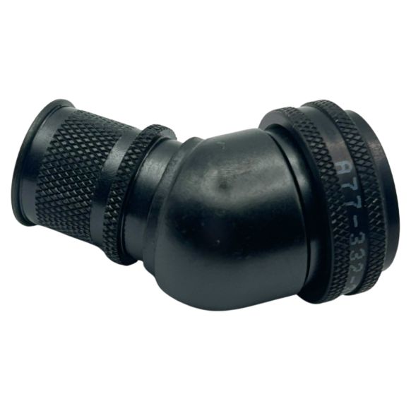Top view of EMCA 45 Degree (RFI/EMI) Screened Adaptor in Black Zinc Nickel finish (Part Number: A77-332-3208)
