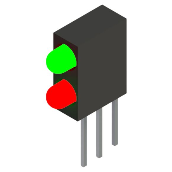 Side view of MARL 109 Series PCB Mounted LED with Green over Red LED (Part Number: 109-000-01-51)