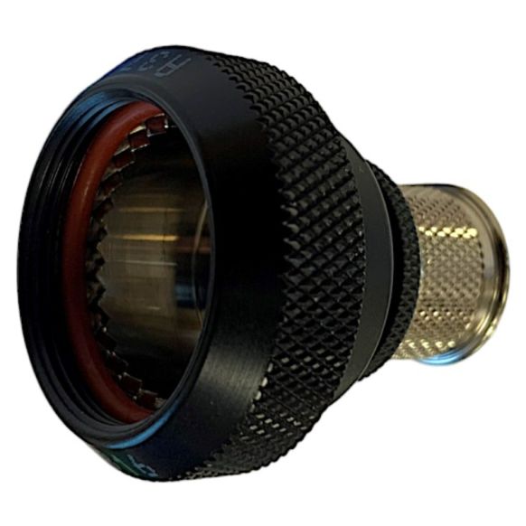 Front view of EMCA Straight Screened Adaptor in Black Hybrid finish (Part Number: A37-796-7J12)