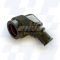 Front view of EMCA 90 Degree (RFI/EMI) Screened Adaptor in Olive Drab Zinc Cobalt finish (Part Number: A17-875-6412)